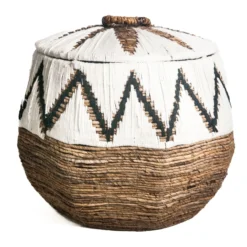 Waterhyacint mand Tali met deksel wit/naturel Large