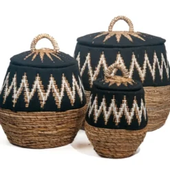Waterhyacint mand Tali met deksel zwart/naturel Medium
