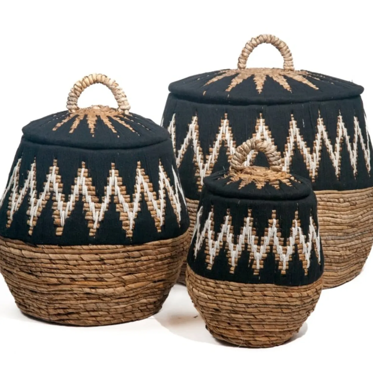 Waterhyacint mand Tali met deksel zwart/naturel Medium