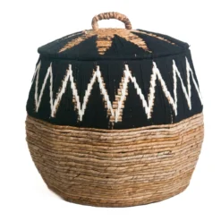 Waterhyacint mand Tali met deksel zwart/naturel Large