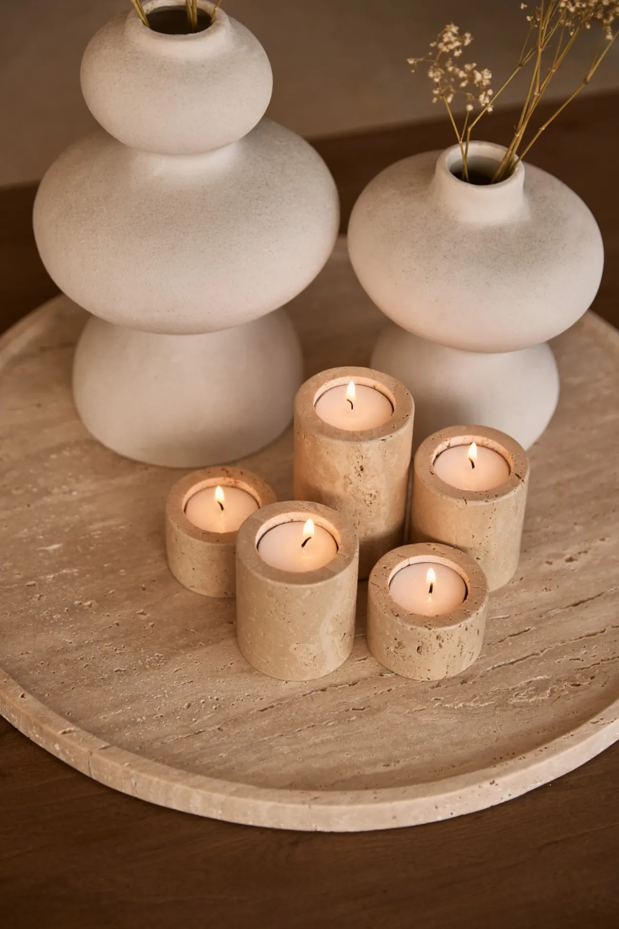 Waxinelichthouder cilinder Travertine L 6x10cm