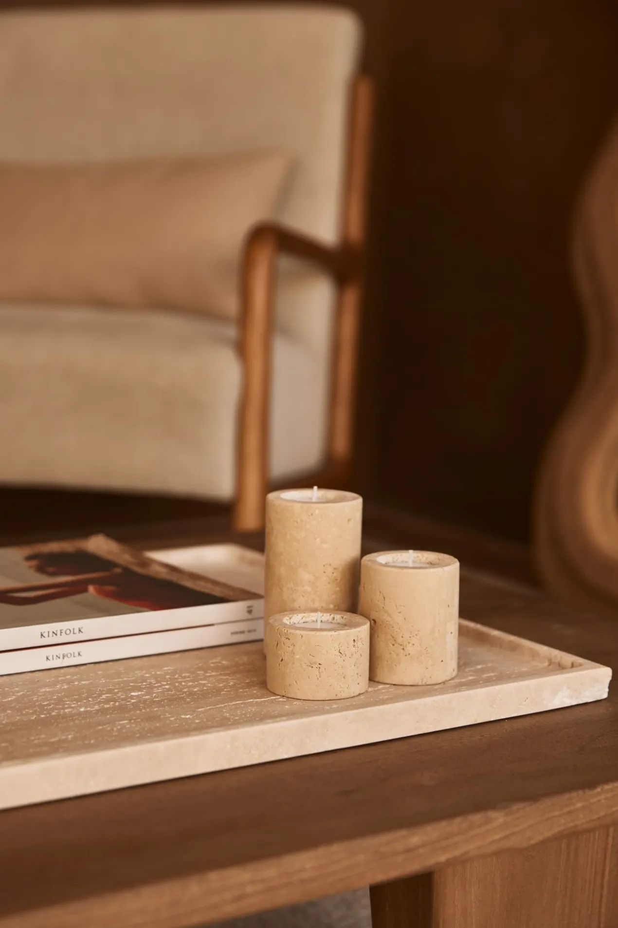 Waxinelichthouder cilinder Travertine L 6x10cm