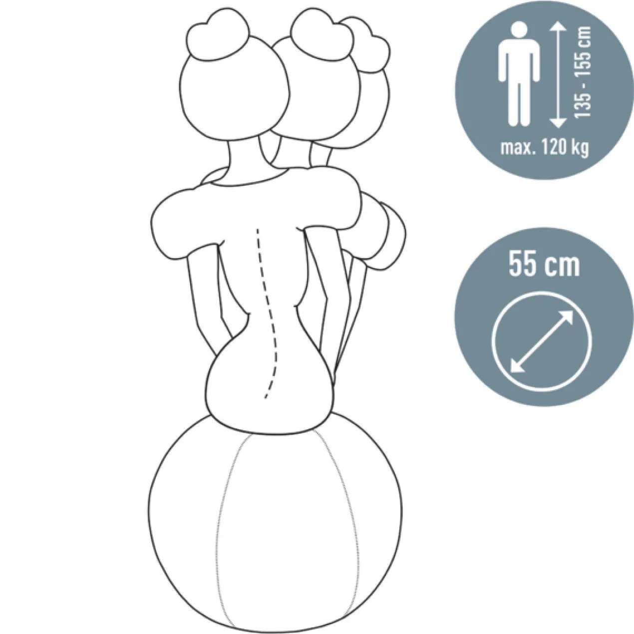 Zitbal met anti-rol ontwerp 55 cm donkergrijs