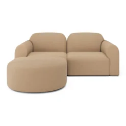 2-zitsbank Bulky met hocker rond light sepia