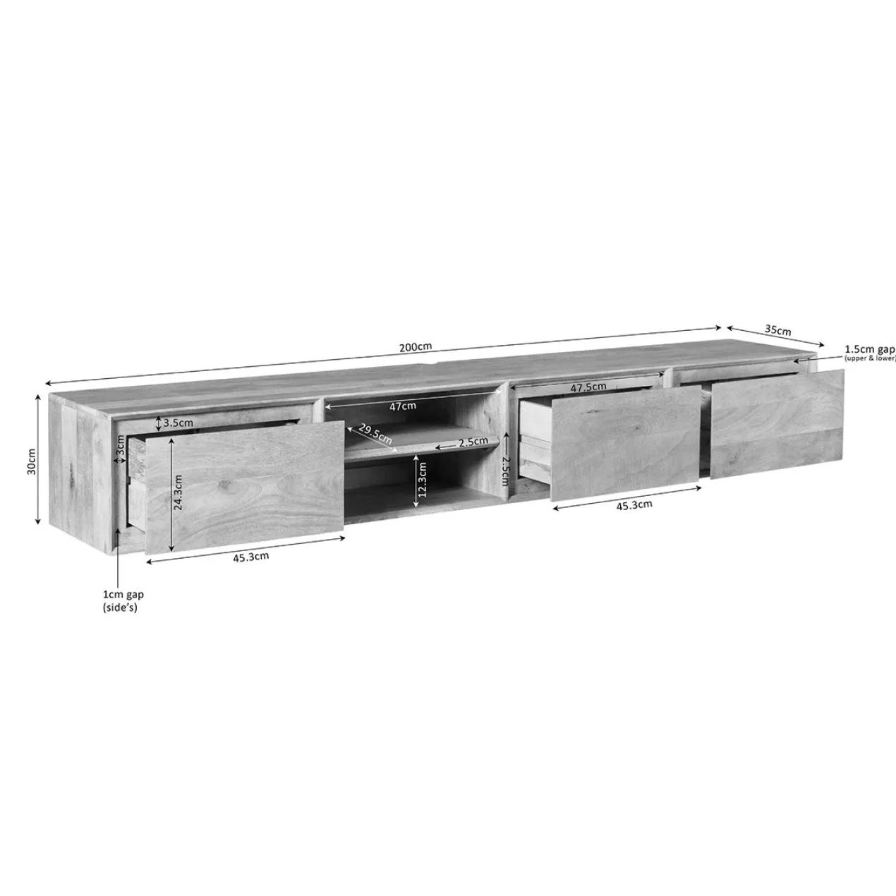Zwevend Tv-meubel Ambi Witzand 200 cm