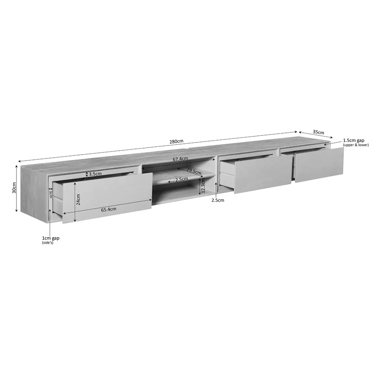 Zwevend Tv-meubel Ambi Witzand 280 cm